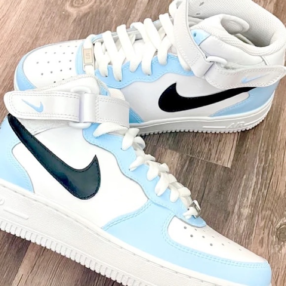 Custom Nike Mids Air Force 1 rare Blue Black - Picture 2 of 3